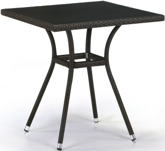 Стол плетеный со стеклом Afina T282BNS-W53-70x70 Brown сталь, искусственный ротанг, стекло коричневый, черный Фото 1