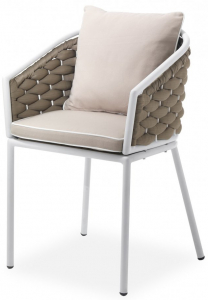 Кресло плетеное RosaDesign Manhattan алюминий, роуп, ткань белый, серый Фото 1