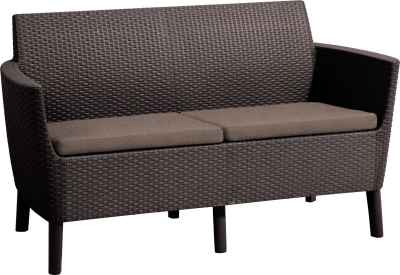 Диван пластиковый плетеный с подушкой Keter Salemo 2 Seater Sofa пластик с имитацией плетения коричневый, серо-бежевый Фото 1
