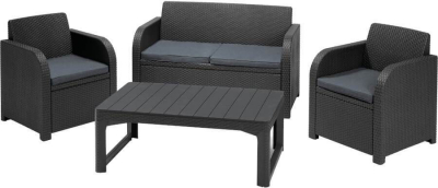 Комплект пластиковой плетеной мебели с подушками Keter Orlando set пластик с имитацией плетения графит, серый Фото 1