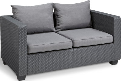 Диван пластиковый плетеный с подушкой Keter Salta 2 Seater Sofa пластик с имитацией плетения графит Фото 1