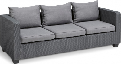 Диван пластиковый плетеный с подушкой Keter Salta 3 Seater Sofa пластик с имитацией плетения графит Фото 1