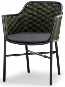 Кресло плетеное с подушкой Grattoni Panama алюминий, роуп, текстилен черный, темно-зеленый, черный Фото 1