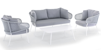 Комплект плетеной мебели Grattoni Atol алюминий, роуп, акрил белый, светло-серый Фото 1