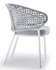Кресло плетеное с подушкой Grattoni Atol алюминий, роуп, олефин белый, светло-серый Фото 3