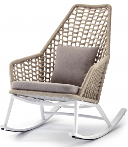 Кресло-качалка плетеное Grattoni Kos алюминий, роуп, олефин белый, бежевый, коричневый Фото 1