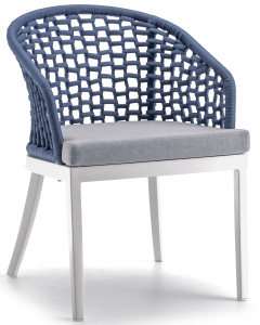 Кресло плетеное с подушкой Grattoni Kos алюминий, роуп, олефин белый, синий, светло-серый Фото 1