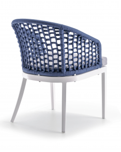 Кресло плетеное с подушкой Grattoni Kos алюминий, роуп, олефин белый, синий, светло-серый Фото 3