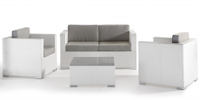 Комплект плетеной мебели Grattoni Sole алюминий, искусственный ротанг, олефин белый, светло-серый Фото 1