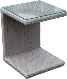 Столик плетеный со стеклом для лежака Skyline Design Miha алюминий, искусственный ротанг, закаленное стекло серебряный орех Фото 1