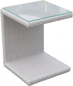 Столик плетеный со стеклом для лежака Skyline Design Miha алюминий, искусственный ротанг, закаленное стекло белый Фото 1