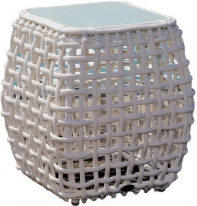 Столик плетеный со стеклом приставной Skyline Design Dynasty алюминий, искусственный ротанг, закаленное стекло белый Фото 1