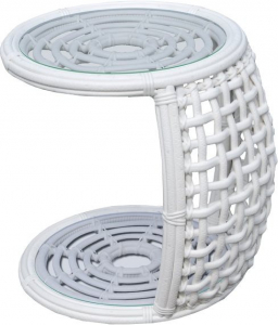 Столик плетеный со стеклом для лежака Skyline Design Dynasty алюминий, искусственный ротанг, закаленное стекло белый Фото 1