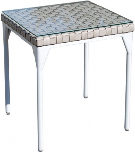 Столик плетеный со стеклом приставной Skyline Design Brafta алюминий, искусственный ротанг, закаленное стекло белый, бежевый Фото 5