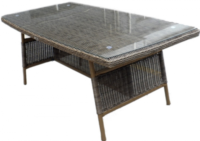 Стол плетеный со стеклом JOYGARDEN Opal алюминий, искусственный ротанг, закаленное стекло коричневый Фото 1