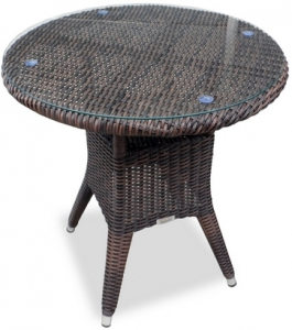 Стол плетеный со стеклом JOYGARDEN Warsaw алюминий, искусственный ротанг, закаленное стекло темно-коричневый Фото 2