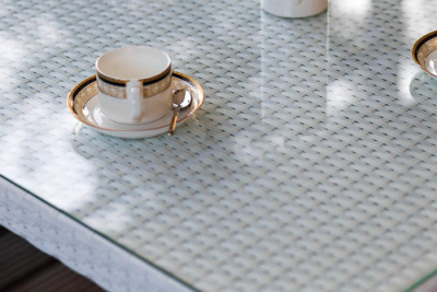 Стол плетеный обеденный JOYGARDEN Milano алюминий, искусственный ротанг белый Фото 4