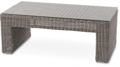 Столик плетеный со стеклом кофейный JOYGARDEN Sunstone алюминий, искусственный ротанг, закаленное стекло серо-коричневый Фото 1