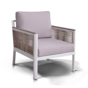 Кресло металлическое 4SIS Сан Ремо алюминий, канат, ткань белый, бежевый Фото 2