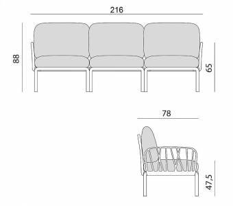 Диван пластиковый с подушками Nardi Komodo 3 стеклопластик, Sunbrella агава, лед Фото 2