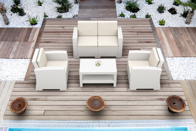 Кресло пластиковое плетеное с подушками Siesta Contract Monaco Lounge стеклопластик, полиэстер белый Фото 11