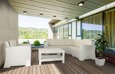 Кресло пластиковое плетеное с подушками Siesta Contract Monaco Lounge стеклопластик, полиэстер белый Фото 12
