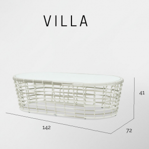 Столик плетеный со стеклом журнальный Skyline Design Villa алюминий, искусственный ротанг, закаленное стекло белый Фото 3