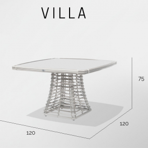 Стол плетеный со стеклом Skyline Design Villa алюминий, искусственный ротанг, закаленное стекло белый Фото 3