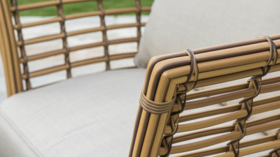 Кресло плетеное с банкеткой Skyline Design Villa алюминий, искусственный ротанг, sunbrella натуральный, бежевый Фото 4