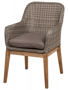 Кресло плетеное с подушкой Azzura Coco акация, сталь, искусственный ротанг тик, серый, бежевый Фото 1