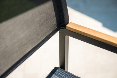 Кресло текстиленовое Skyline Design Venice алюминий, тик, слинг черный Фото 7