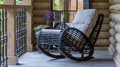 Кресло-качалка плетеное с подушками Skyline Design Taurus алюминий, искусственный ротанг, sunbrella черный, бежевый Фото 9