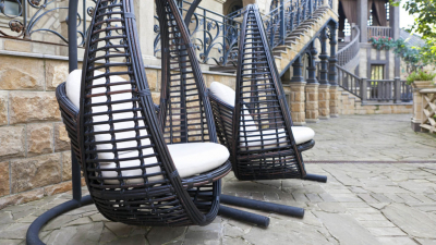 Кресло подвесное плетеное с подушками Skyline Design Heri алюминий, искусственный ротанг, sunbrella черный, бежевый Фото 12