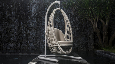 Кресло подвесное плетеное с подушками Skyline Design Heri алюминий, искусственный ротанг, sunbrella белый, бежевый Фото 8