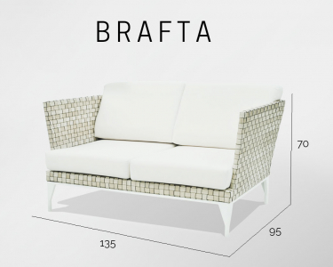 Диван плетеный двухместный с подушками Skyline Design Brafta алюминий, искусственный ротанг, sunbrella белый, бежевый Фото 4