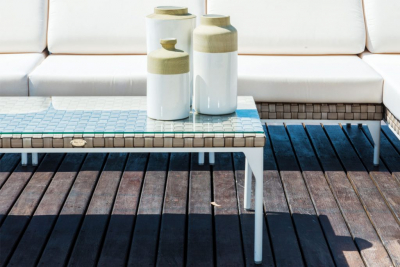 Столик плетеный со стеклом журнальный Skyline Design Brafta алюминий, искусственный ротанг, закаленное стекло белый, бежевый Фото 12