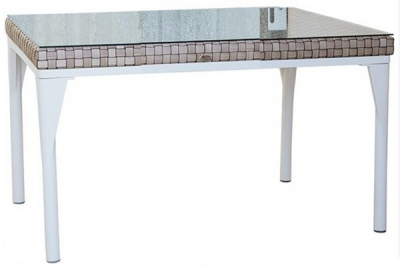 Стол со стеклом плетеный Skyline Design Brafta алюминий, искусственный ротанг, закаленное стекло белый, бежевый Фото 1