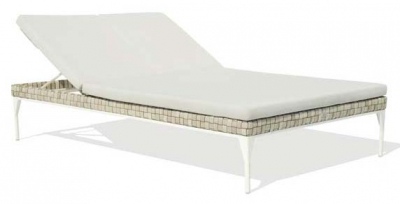 Шезлонг-лежак двойной плетеный с матрасом Skyline Design Brafta алюминий, искусственный ротанг, sunbrella белый, бежевый Фото 1