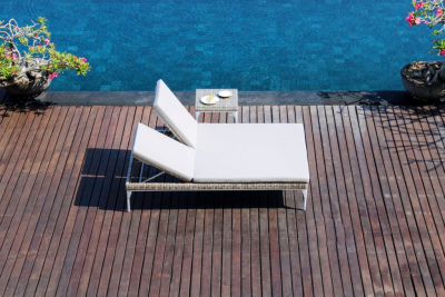 Шезлонг-лежак двойной плетеный с матрасом Skyline Design Brafta алюминий, искусственный ротанг, sunbrella белый, бежевый Фото 10