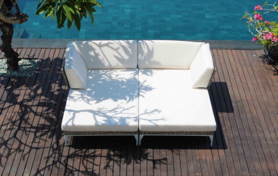 Шезлонг-лежак правый плетеный с матрасом Skyline Design Brafta алюминий, искусственный ротанг, sunbrella белый, бежевый Фото 7