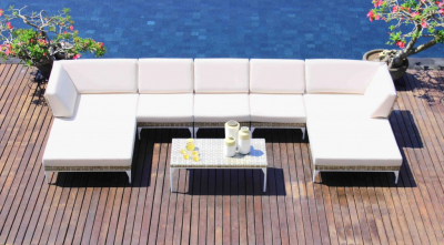 Шезлонг-лежак правый плетеный с матрасом Skyline Design Brafta алюминий, искусственный ротанг, sunbrella белый, бежевый Фото 8