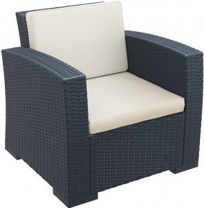 Кресло пластиковое плетеное с подушками Siesta Contract Monaco Lounge стеклопластик, полиэстер антрацит Фото 1