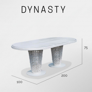 Стол плетеный со стеклом Skyline Design Dynasty алюминий, искусственный ротанг, закаленное стекло белый Фото 3