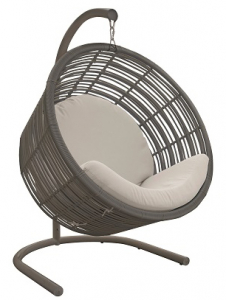Кресло плетеное подвесное с подушками Skyline Design Mercy алюминий, искусственный ротанг, sunbrella серый, бежевый Фото 1