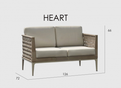 Диван плетеный двухместный с подушками Skyline Design Heart алюминий, искусственный ротанг, sunbrella бежевый Фото 3