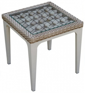 Столик плетеный со стеклом приставной Skyline Design Heart алюминий, искусственный ротанг, закаленное стекло бежевый Фото 1