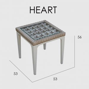 Столик плетеный со стеклом приставной Skyline Design Heart алюминий, искусственный ротанг, закаленное стекло бежевый Фото 3