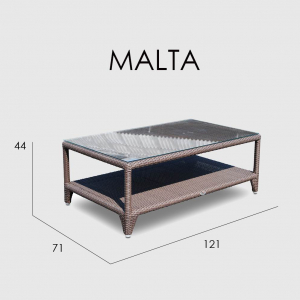 Столик плетеный со стеклом журнальный Skyline Design Malta алюминий, искусственный ротанг, закаленное стекло мокка Фото 3