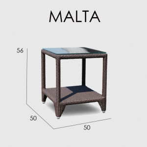 Столик плетеный со стеклом приставной Skyline Design Malta алюминий, искусственный ротанг, закаленное стекло белый Фото 3