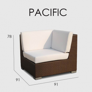Модуль плетеный угловой с подушками Skyline Design Pacific алюминий, искусственный ротанг, sunbrella мокка, бежевый Фото 4